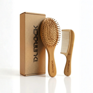 Dunnock Natural Bamboo Hair Brush Set of 2 – Eco-Friendly Oval Wooden Brush & Comb for Detangling Scalp Massage & styling hair brush Hair Growth, Plastic-Free Hair Care for Men & Women