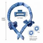 Dunnock Heatless Curls Overnight Hair Care Set with 34" Hair Curler & 2 Satin Scrunchies“ Comfortable Hair Curlers to Sleep In for Frizz-Free, No Heat Damage Styling - Sunset Tie Dye - Sky Blue - Image 5