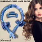 Dunnock Heatless Curls Overnight Hair Care Set with 34" Hair Curler & 2 Satin Scrunchies“ Comfortable Hair Curlers to Sleep In for Frizz-Free, No Heat Damage Styling - Sunset Tie Dye - Sky Blue - Image 3