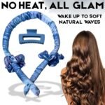 Dunnock Heatless Curls Overnight Hair Care Set with 34" Hair Curler & 2 Satin Scrunchies“ Comfortable Hair Curlers to Sleep In for Frizz-Free, No Heat Damage Styling - Sunset Tie Dye - Sky Blue - Image 4